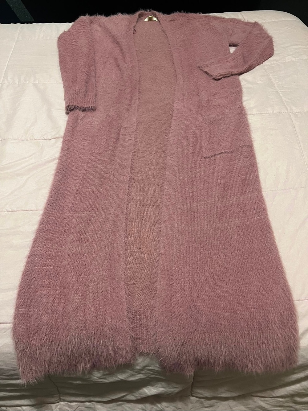 Jessica Simpson Dusty Rose Plush Long Open-Front Cardigan